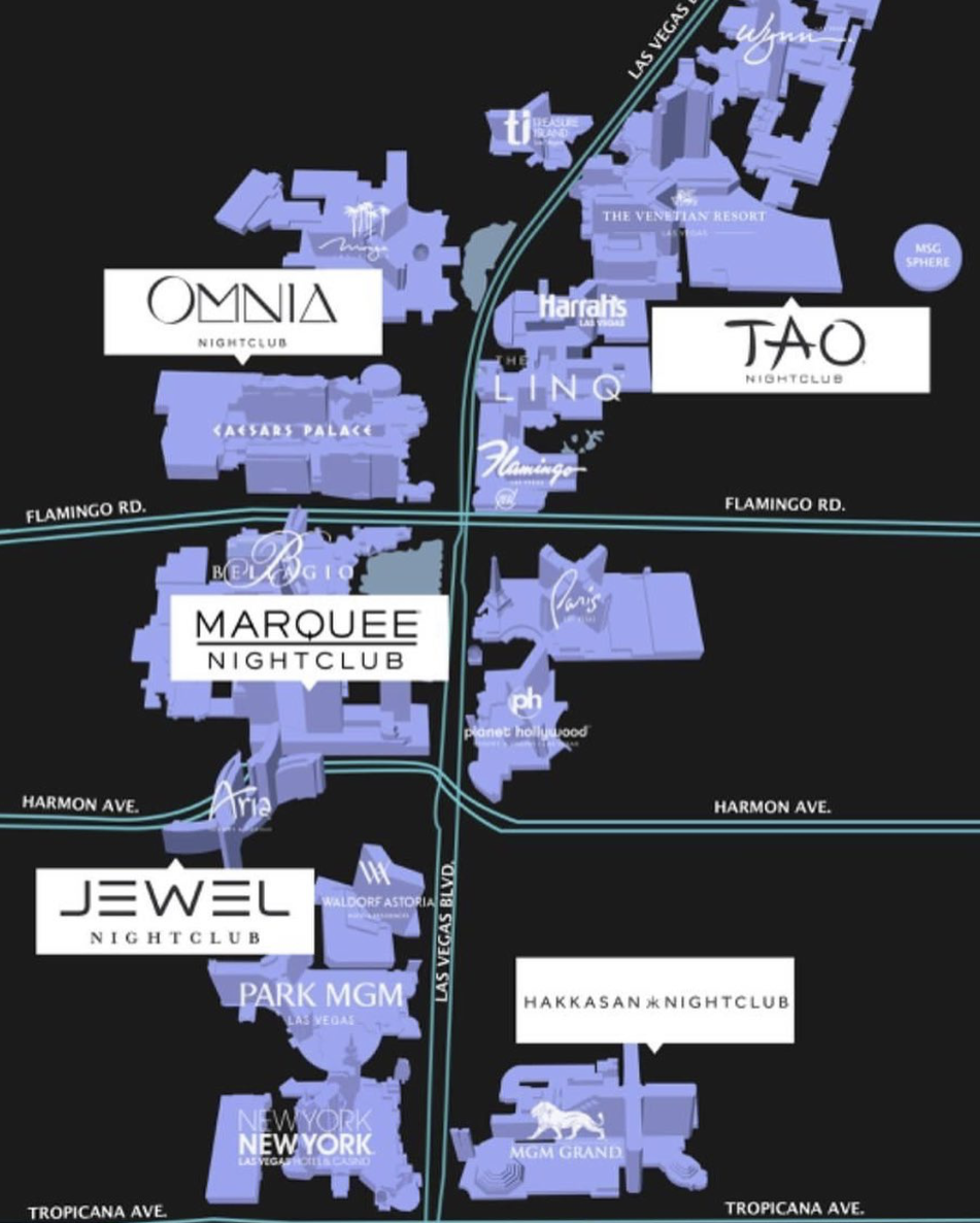 Las Vegas Strip Map — Top Nightclub Locations